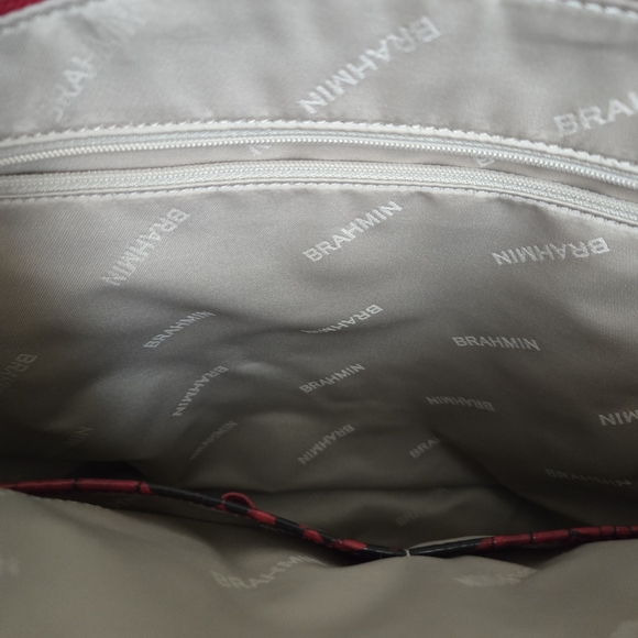 Brahmin Red and Black Croc-Embossed Shoulder Bag - Picture 6 of 14